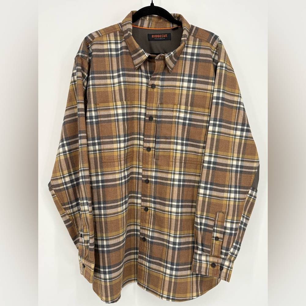 RIDGECUT TOUGHWEAR Shirt Vented Tan Plaid Flannel Outdoor Mens 2XL